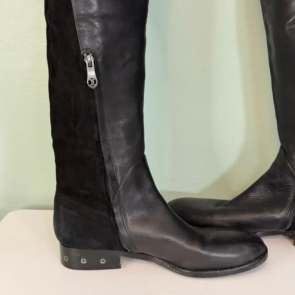 Carolinna Espinosa Womens 8.5M Black Corbin Leather & Suede Over The Knee Boots - Picture 9 of 13